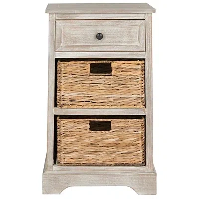Kirkland's Whitewashed Brown Wood Side Table With Baskets In Neutral