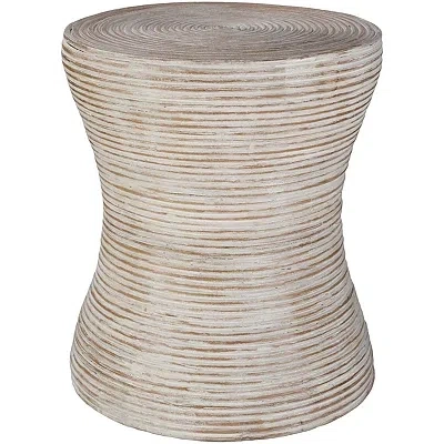 Kirkland's Whitewashed Natural Rattan Accent Table In Multi