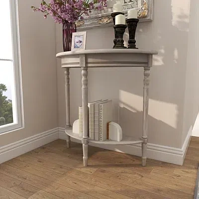 Kirkland's Whitewashed Wood Half Moon Console Table In Brown