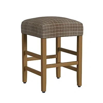 Kirkland's Windowpane Upholstered Counter Stool In Brown