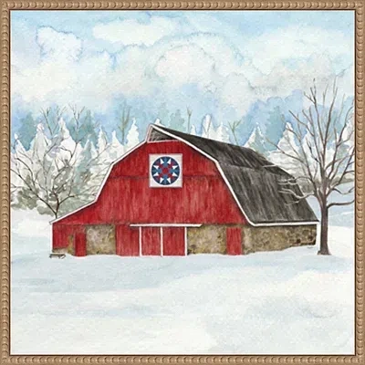 Kirkland's Winter Barn Quilt Iv Framed Canvas Art Print In Multi