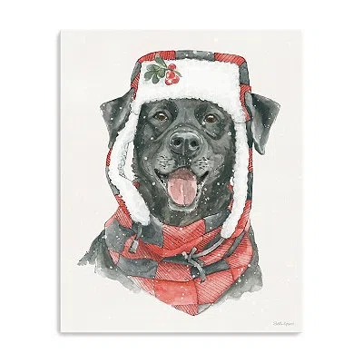 Kirkland's Winter Paws Black Lab Canvas Art Print In Multi
