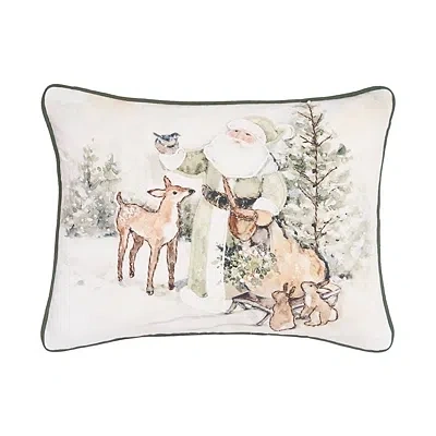 Kirkland's Winter Santa And Animals Christmas Pillow In White