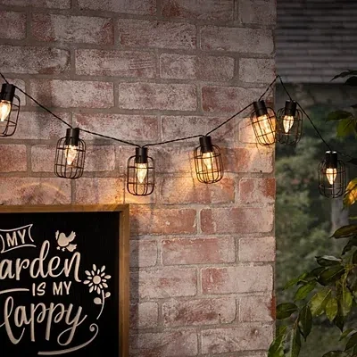 Kirkland's Wire Round Cage Solar Outdoor String Lights In Black