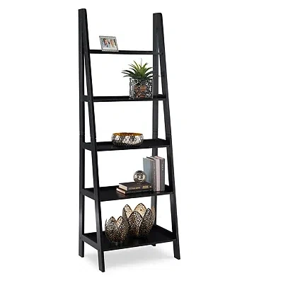 Kirkland's Wood 5-tier Ladder Bookshelf In Black