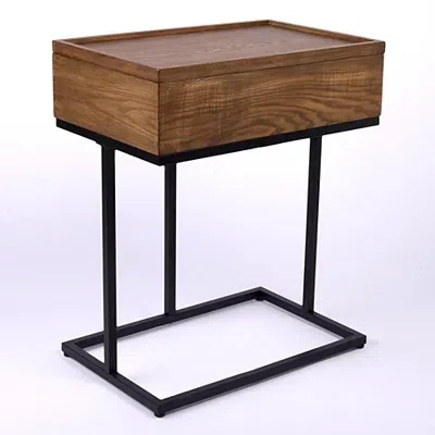 Kirkland's Wood & Black Metal Turning Storage C-table In Multi