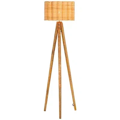Kirkland's Wood & Cane Priscilla Floor Lamp In Brown