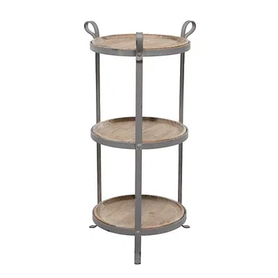Kirkland's Wood And Gray Metal 3-tier Side Table