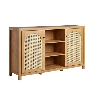 Kirkland's Wood And Rattan 2-door Cabinet In Brown