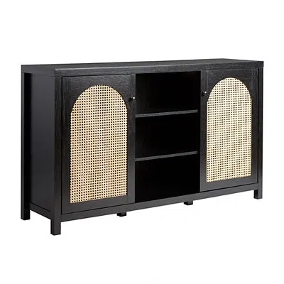 Kirkland's Wood And Rattan 2-door Sideboard In Black