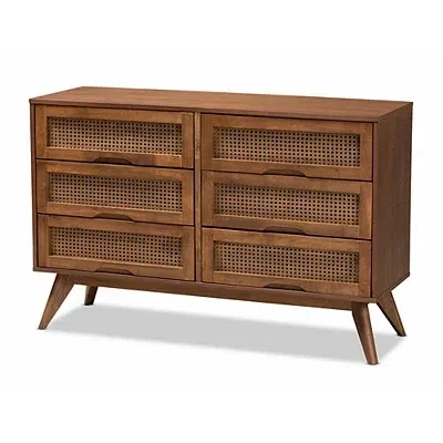 Kirkland's Wood And Rattan 6-drawer Dresser In Brown