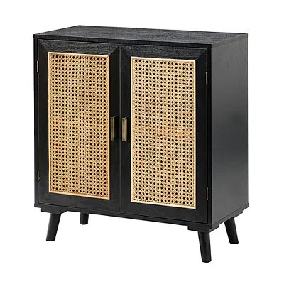 Kirkland's Wood And Rattan Carpinteria Cabinet In Black