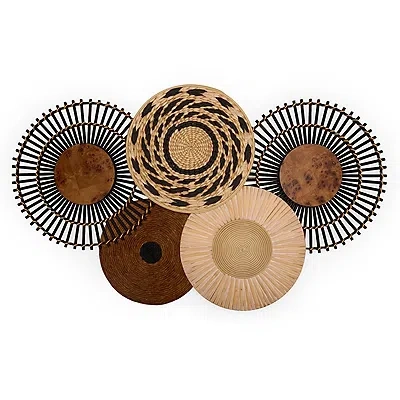 Kirkland's Wood And Rattan Medallions Wall Plaque In Multi