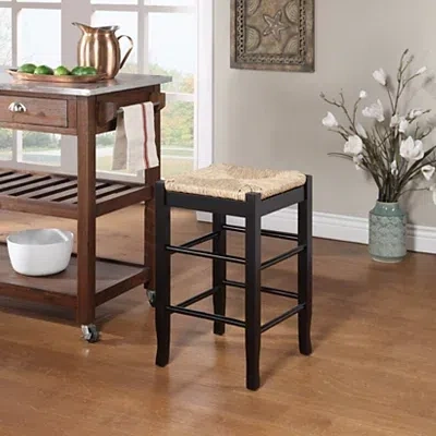 Kirkland's Wood And Woven Rush Counter Stool In Black