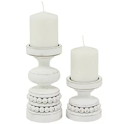 Kirkland's Wood Beaded Pillar Candle Holders In White