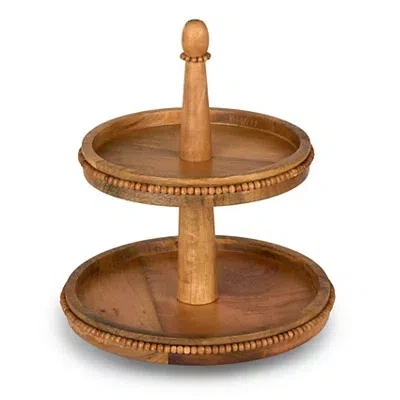 Kirkland's Wood Beaded Tiered Serving Tray In Brown