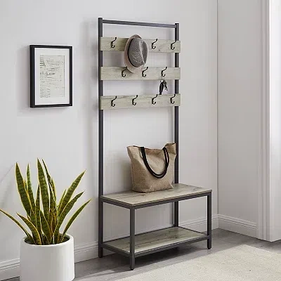 Kirkland's Wood Bench Hall Tree In Gray