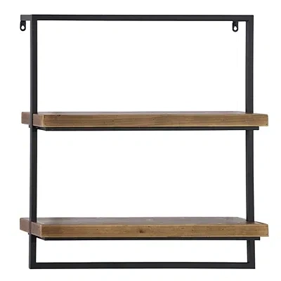 Kirkland's Wood Black Metal Frame Wall Shelves In Brown