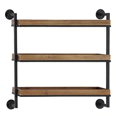 Kirkland's Wood Black Metal Pipe Frame Wall Shelf In Brown