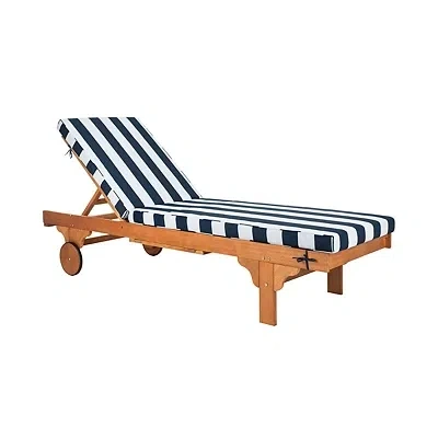 Kirkland's Wood Chaise With Table And Striped Cushion In Multi