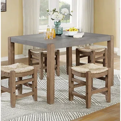 Kirkland's Wood Faux Concrete Top Dining Table In Brown