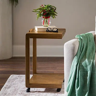 Kirkland's Wood Flip-top C-table With Castors In Brown