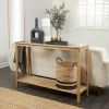 Kirkland's Wood Glass Top Console Table With Rattan Shelf In Brown