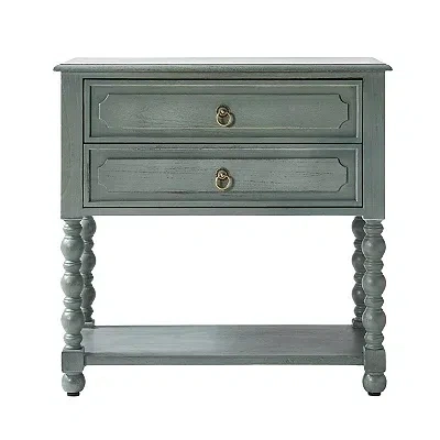 Kirkland's Wood Gwen Charging End Table In Blue