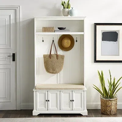 Kirkland's Wood Hall Tree With Cushioned Bench In White