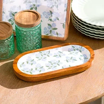 Kirkland's Wood Hydrangea Serving Platter In Multi