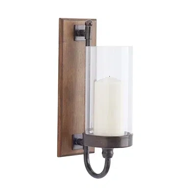 Kirkland's Wood Sconce With Glass Holder In Brown