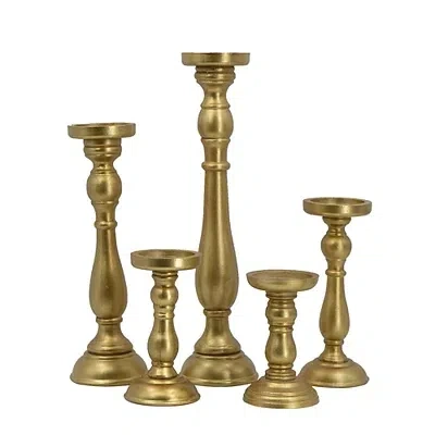 Kirkland's Wood Spindle Taper Candle Holders In Gold