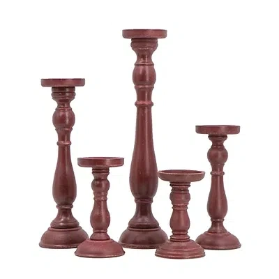 Kirkland's Wood Spindle Taper Candle Holders In Red