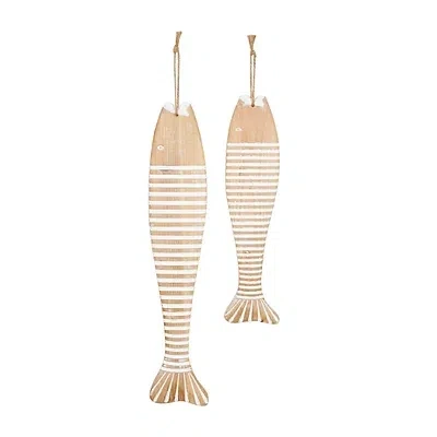 Kirkland's Wood Striped Fish Wall Plaques In Brown