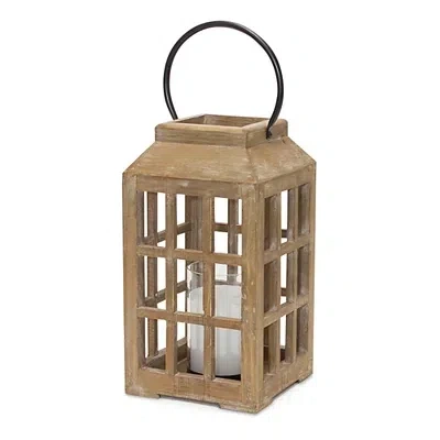 Kirkland's Wood Windowpane Lantern In Brown