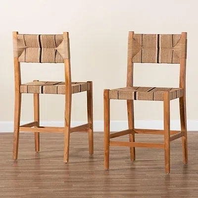 Kirkland's Wood Woven Prita Counter Stools In Brown