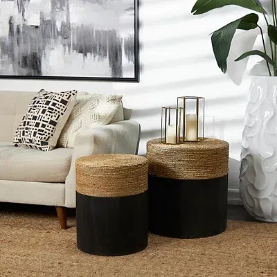 Kirkland's Wood Wrapped Rope Accent Tables In Brown