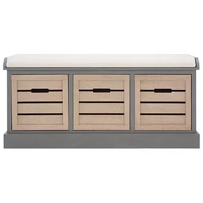 Kirkland's Wood Zella Upholstered Storage Bench In Gray
