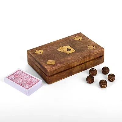 Kirkland's Wooden Cards And Dice Game Set In Brown