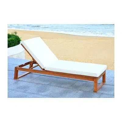 Kirkland's Wooden Chaise With Beige Cushion In White