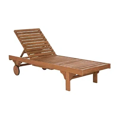 Kirkland's Wooden Chaise With Table And Beige Cushion In Brown