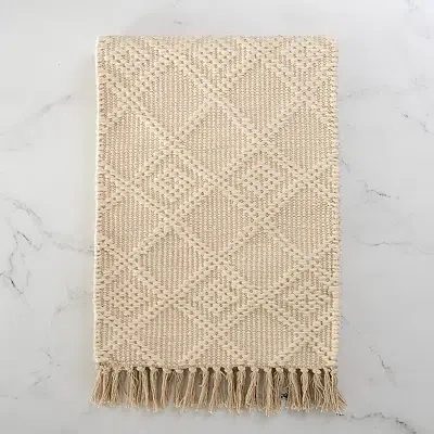 Kirkland's Woven Lattice Tasseled Table Runner In White