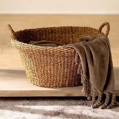 Kirkland's Woven Seagrass Basket With Handles In Brown