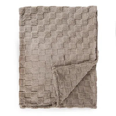 Kirkland's Zane Faux Fur Checkered Throw In Gray