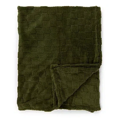 Kirkland's Zane Faux Fur Checkered Throw In Green