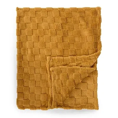 Kirkland's Zane Faux Fur Checkered Throw In Gold