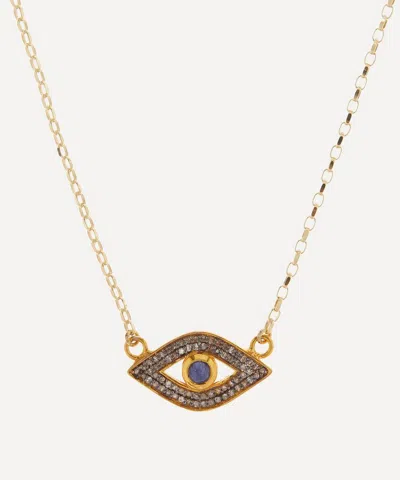 Kirstie Le Marque 9ct Gold Pave Diamond And Sapphire Evil Eye Pendant Necklace