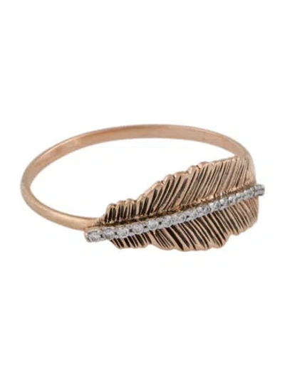 Pre-owned Kismet By Milka 14k Diamond Feather Ring In Multi