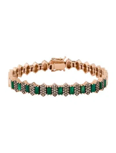 Pre-owned Kismet By Milka 14k Emerald & Diamond Gatsby Bracelet, 6.5" In Multi