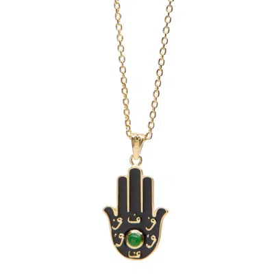Kismet Jewels Women's Gold / Green Hamsa Hand Jade Necklace